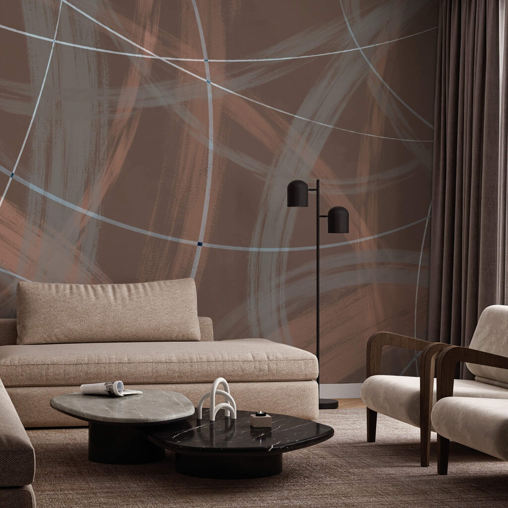 Sfondo marrone e bianco con linee e cerchi