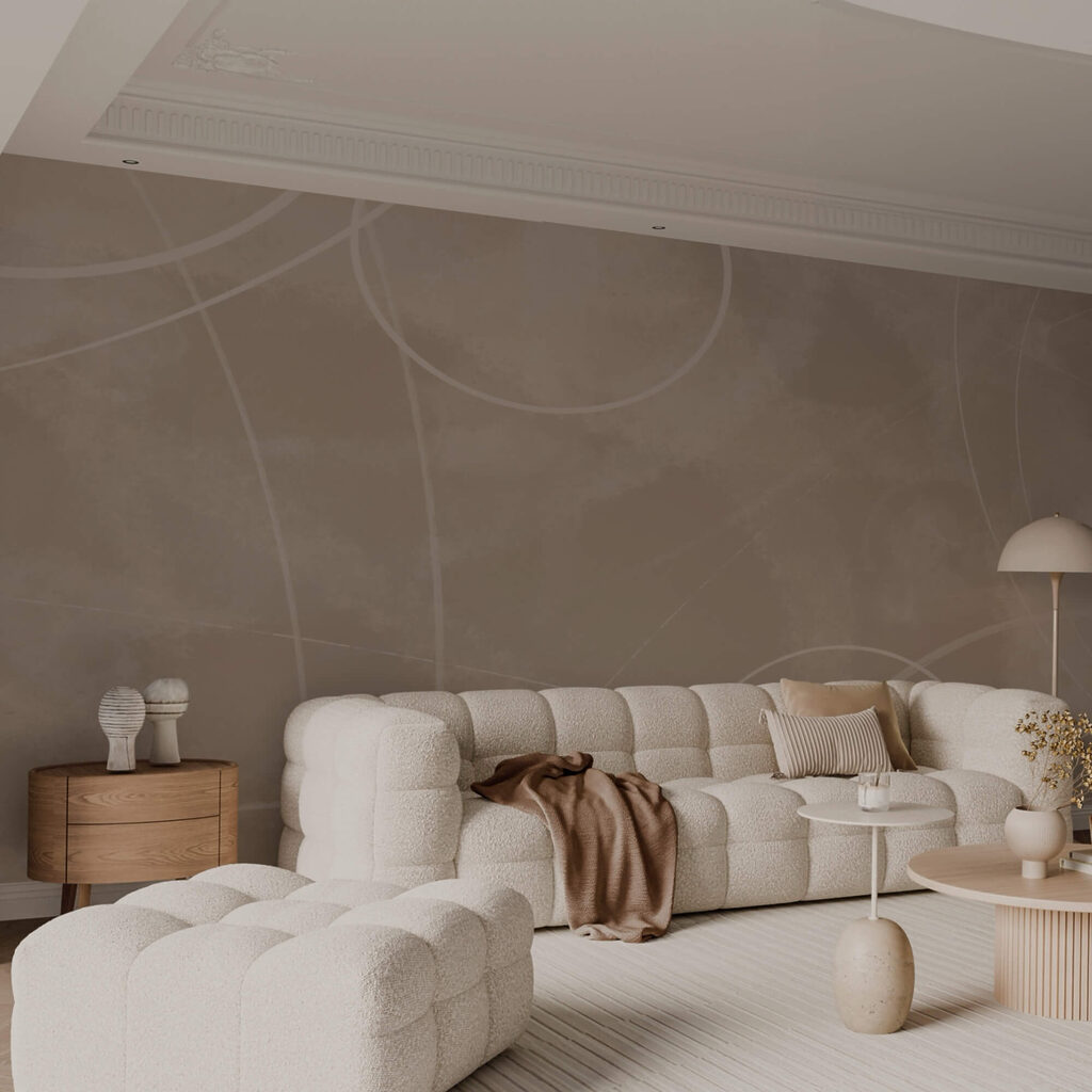 Sfondo marrone con linee e cerchi bianchi