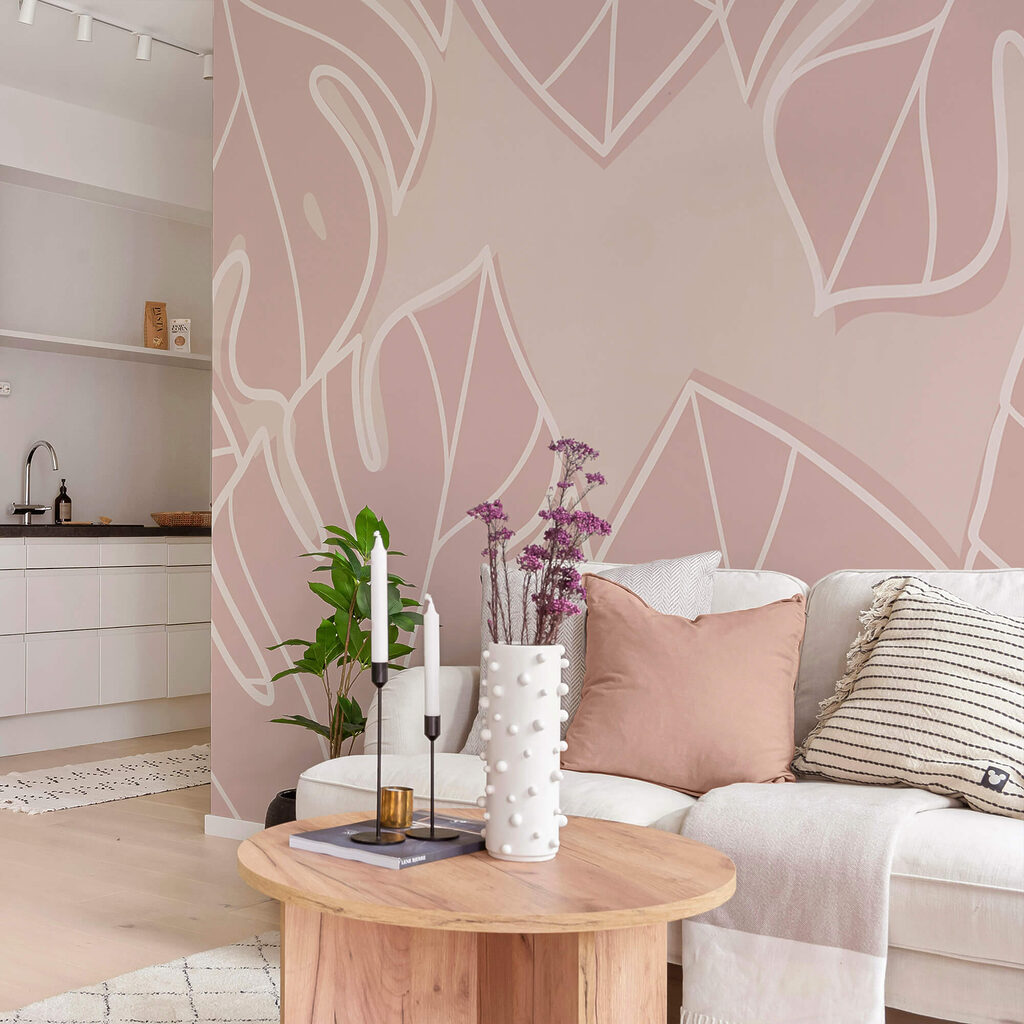 Motivo a foglie bianche e rosa