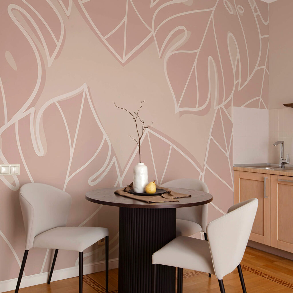 Motivo a foglie bianche e rosa