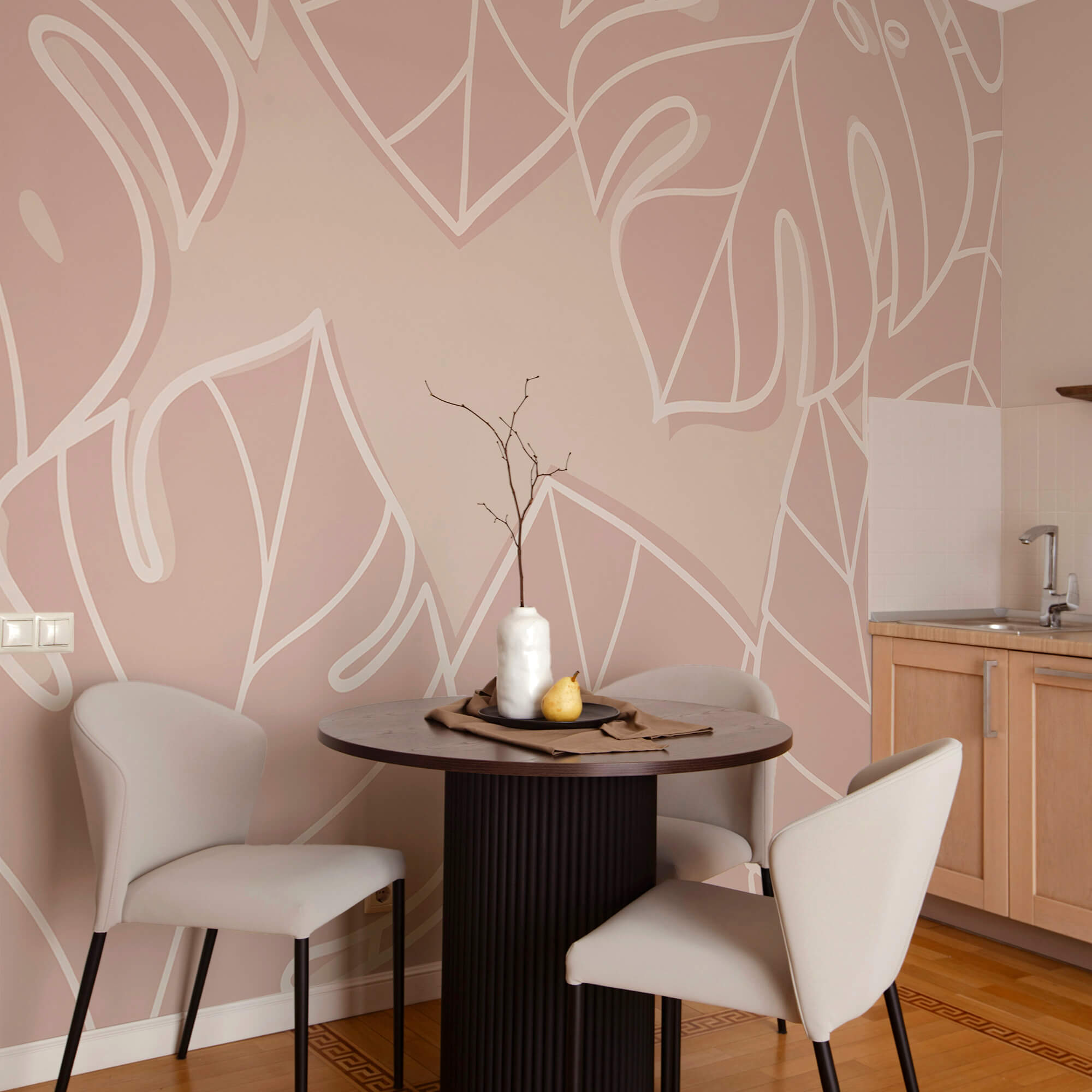 Motivo a foglie bianche e rosa