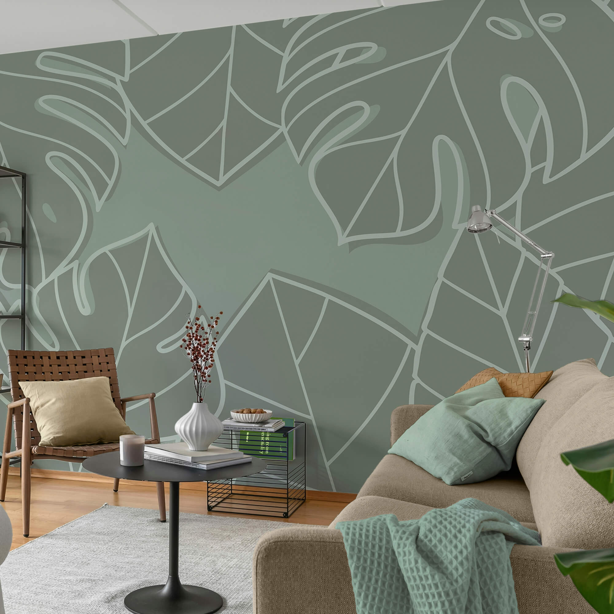 Gruppo di foglie su sfondo grigio