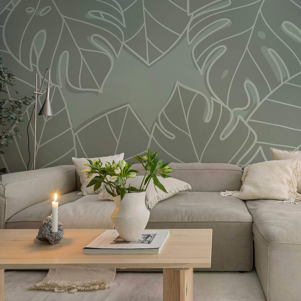 Gruppo di foglie su sfondo grigio