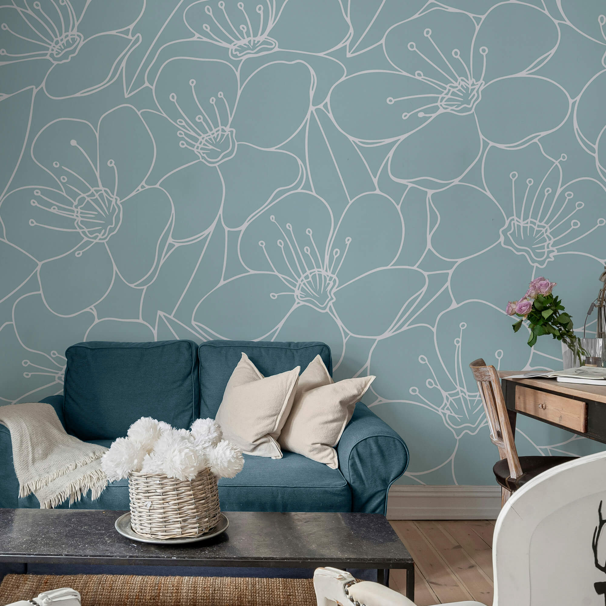 Motivo di fiori su sfondo blu