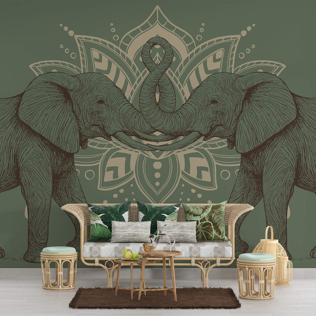 Due elefanti che si toccano con la proboscide