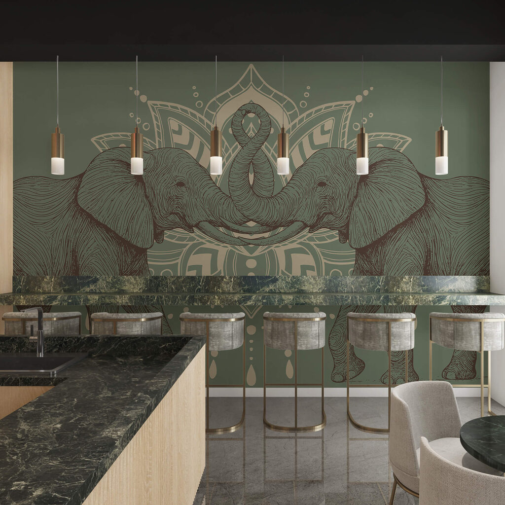 Due elefanti che si toccano con la proboscide