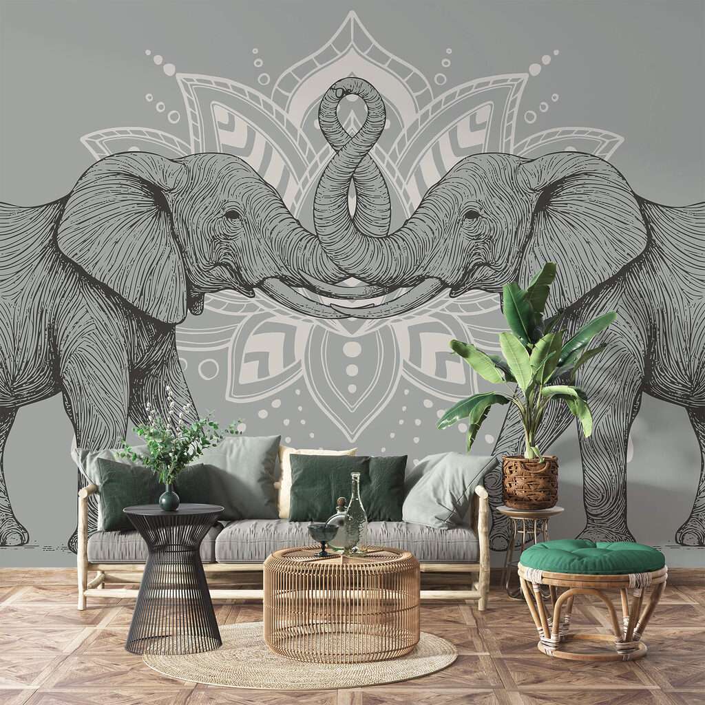 Due elefanti che si toccano con la proboscide