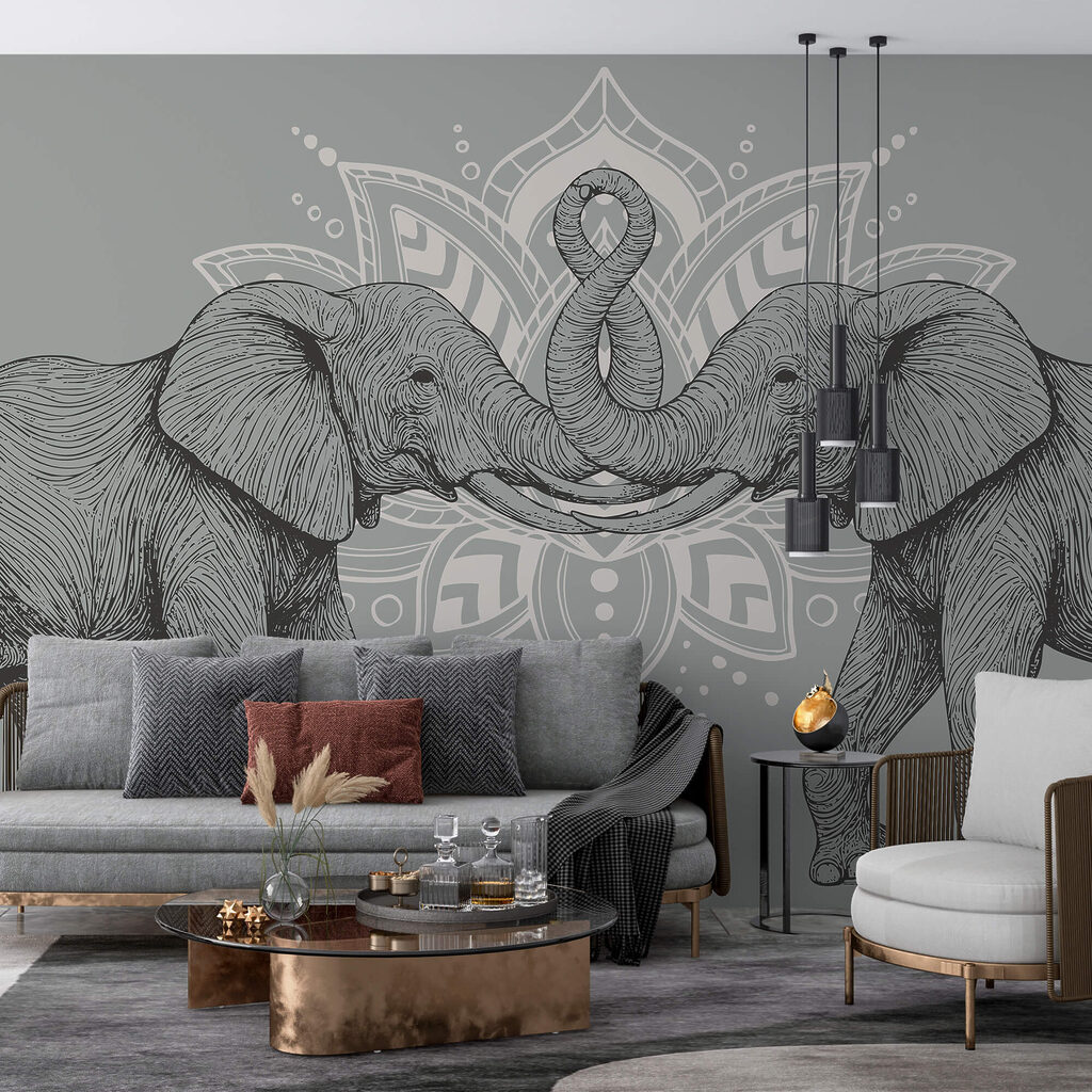 Due elefanti che si toccano con la proboscide