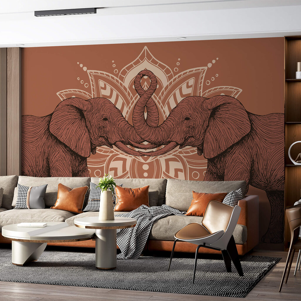 Due elefanti che si toccano con la proboscide