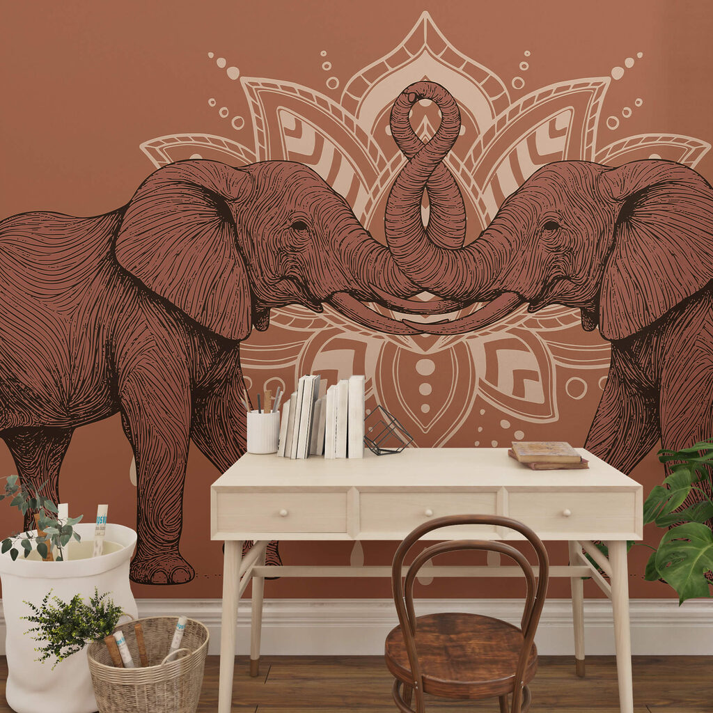 Due elefanti che si toccano con la proboscide