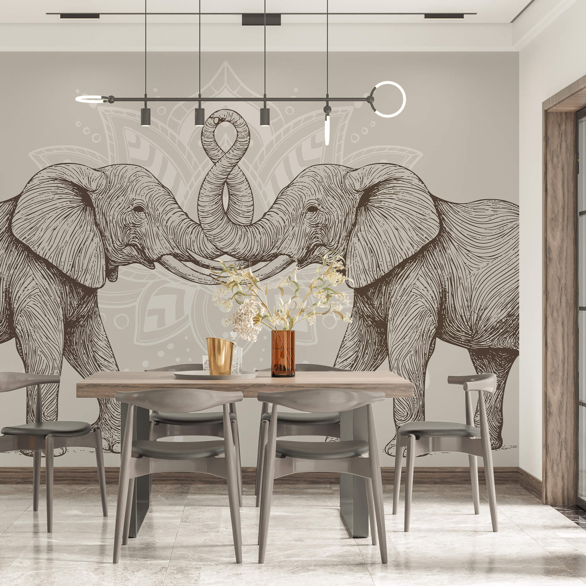 Due elefanti con la proboscide accartocciata