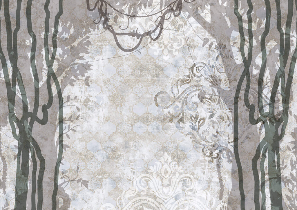 White wall with vines and leaves