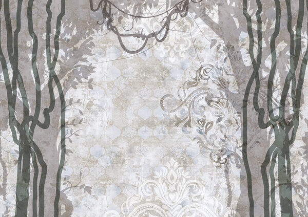 White wall with vines and leaves