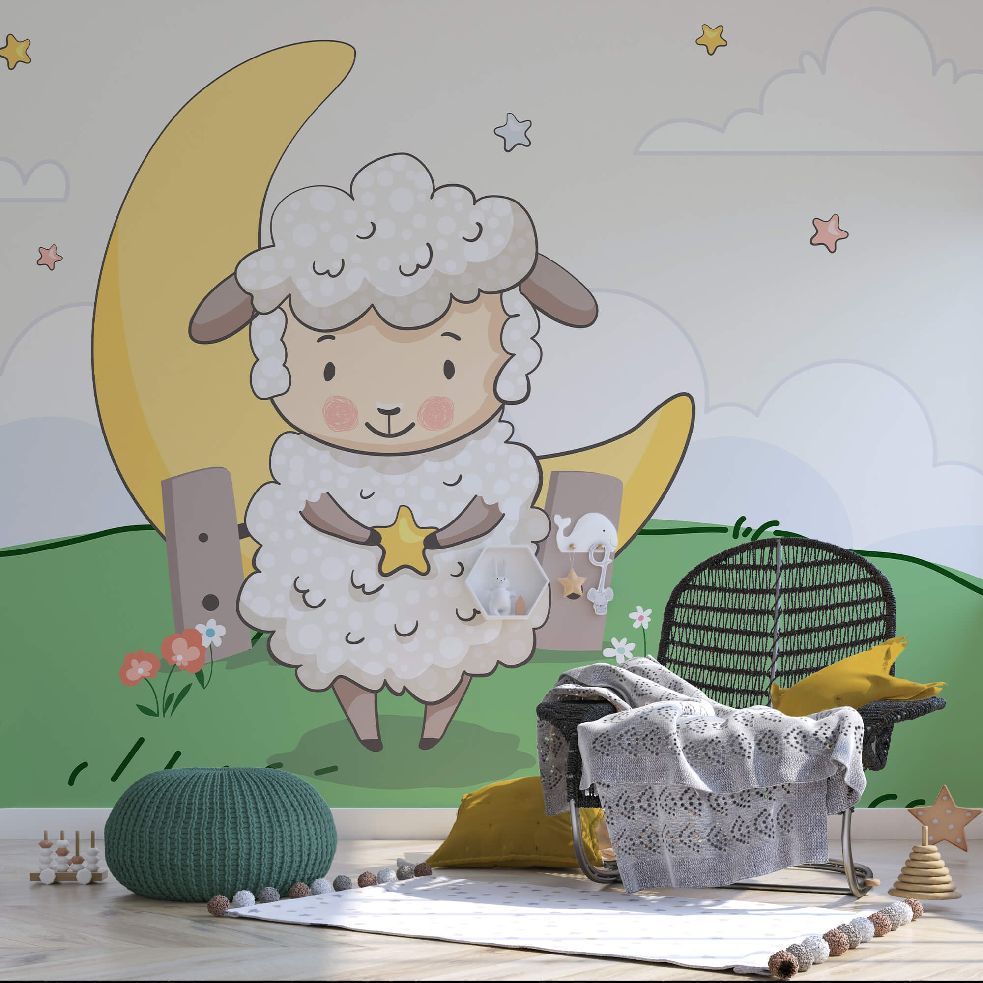 Vignetta di una pecora che tiene in mano una stella