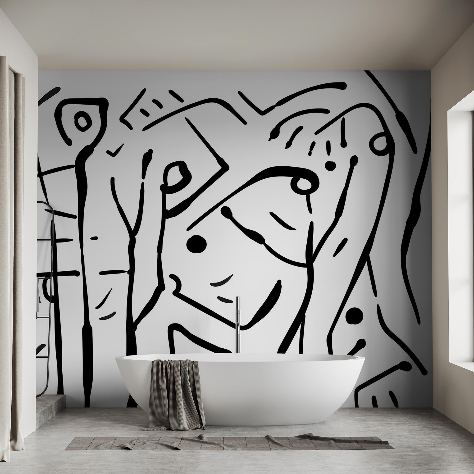 Disegno in bianco e nero di un gruppo di persone