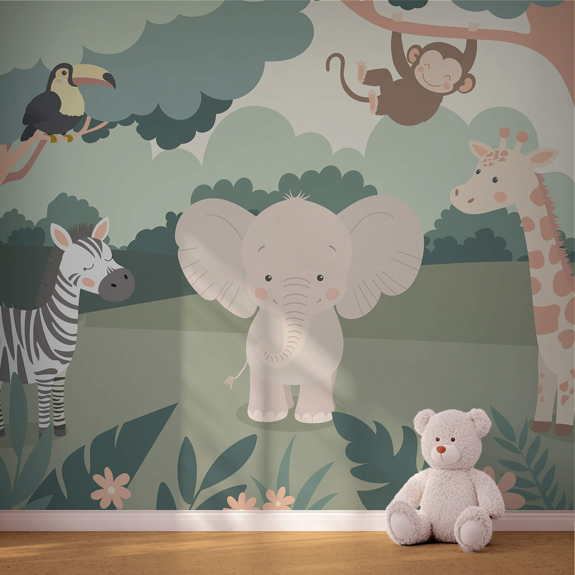 Cartone animato di animali in una foresta