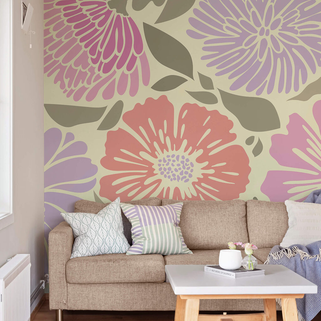 Motivo floreale colorato con foglie