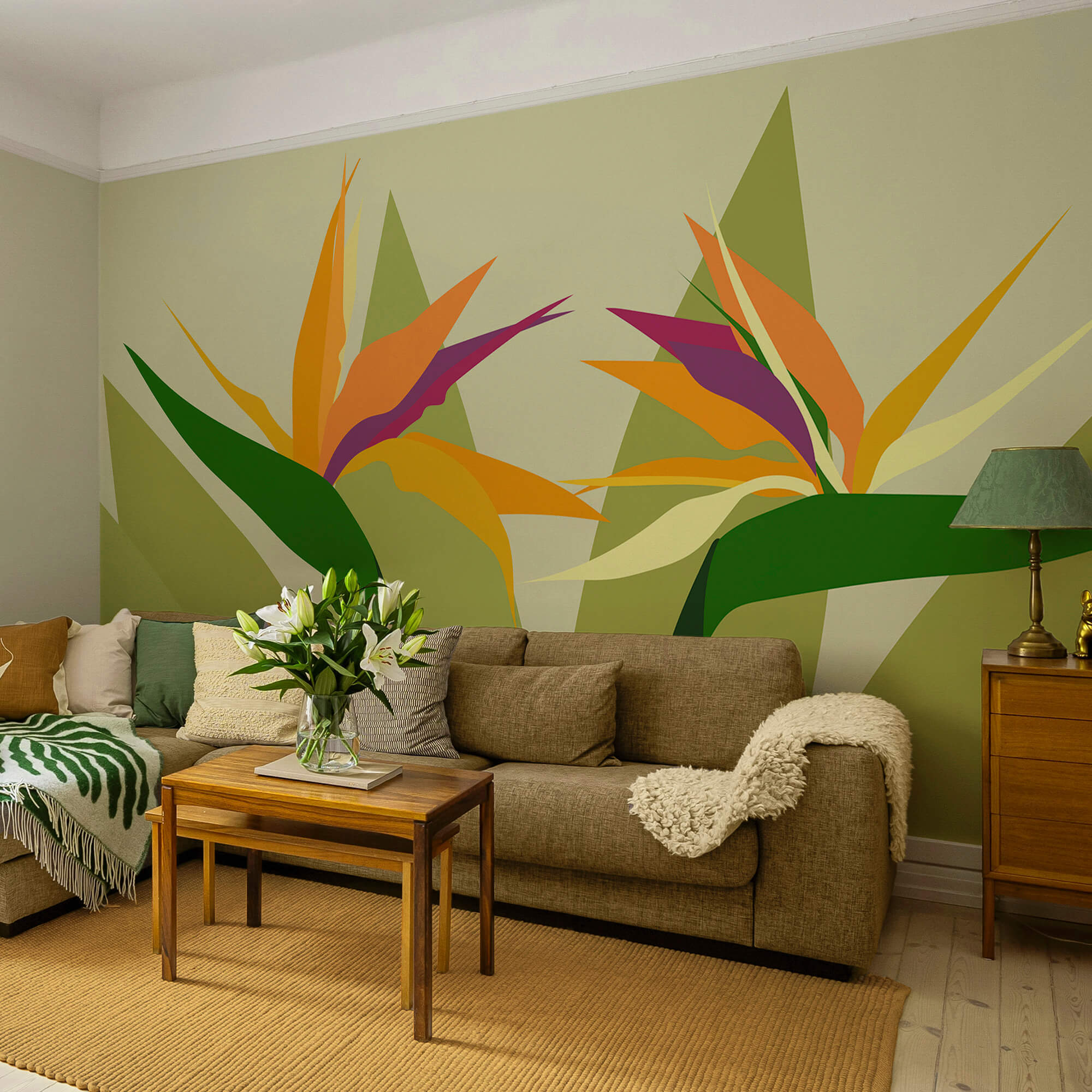 Fiori colorati su steli verdi