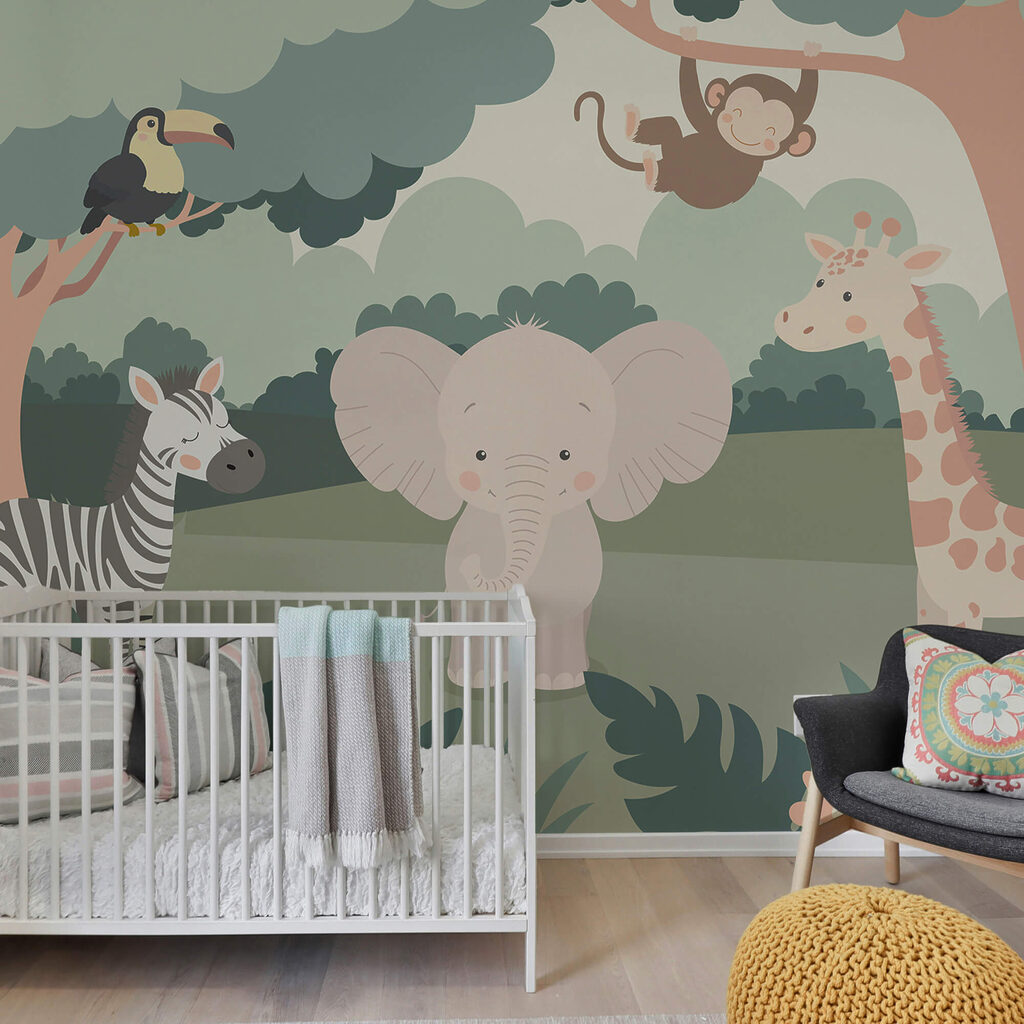 Cartone animato di animali in una foresta