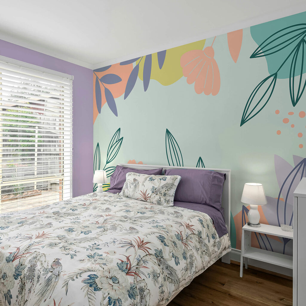 Motivo floreale colorato con foglie