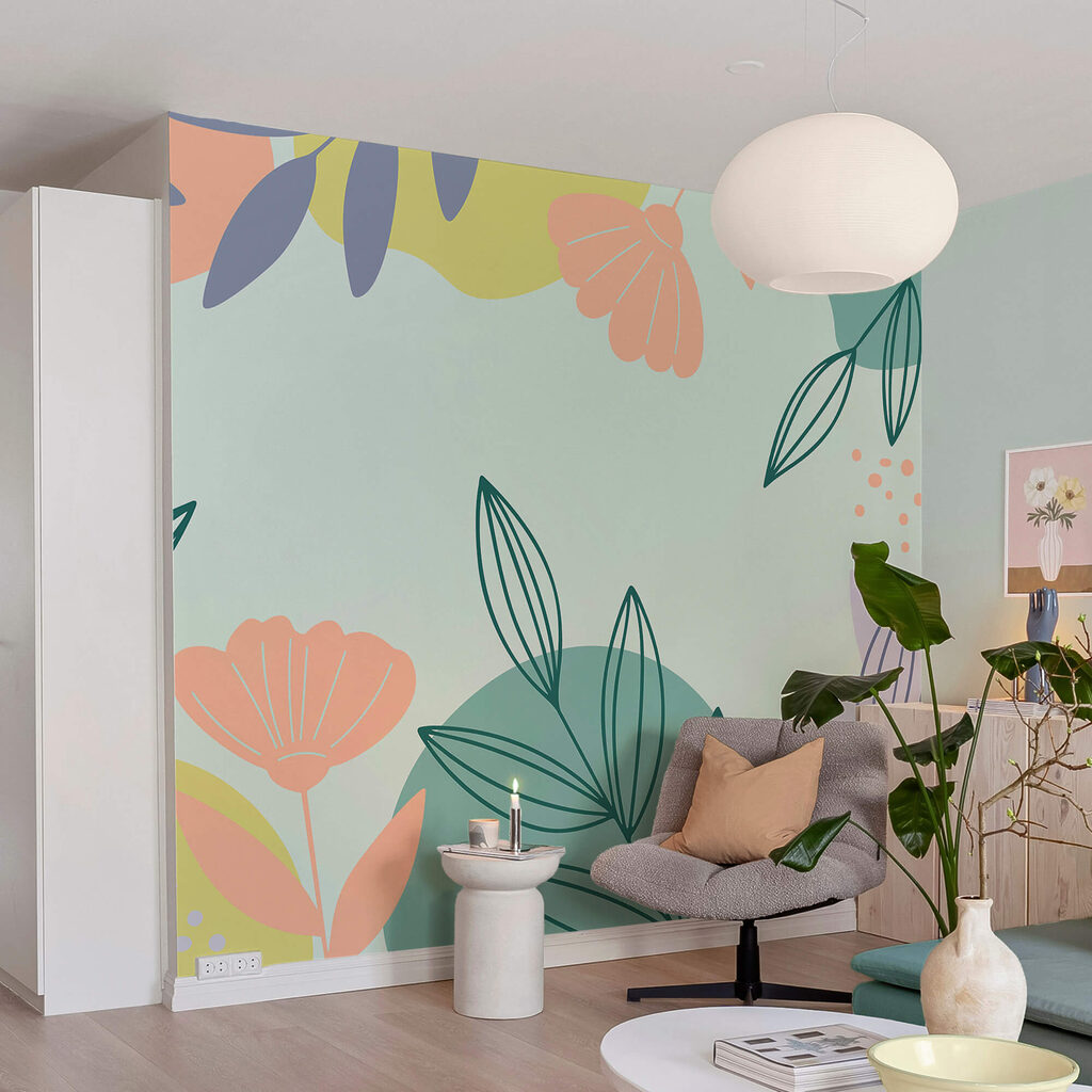 Motivo floreale colorato con foglie