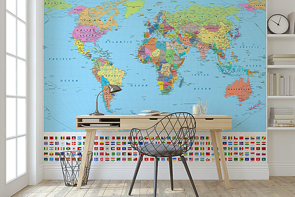 Mappa del mondo con diverse bandiere Mappa del mondo con diverse bandiere
