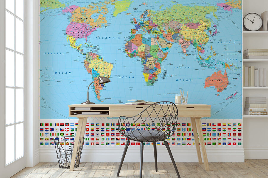Mappa del mondo con diverse bandiere