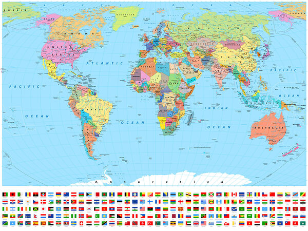 Mappa del mondo con diverse bandiere Mappa del mondo con diverse bandiere