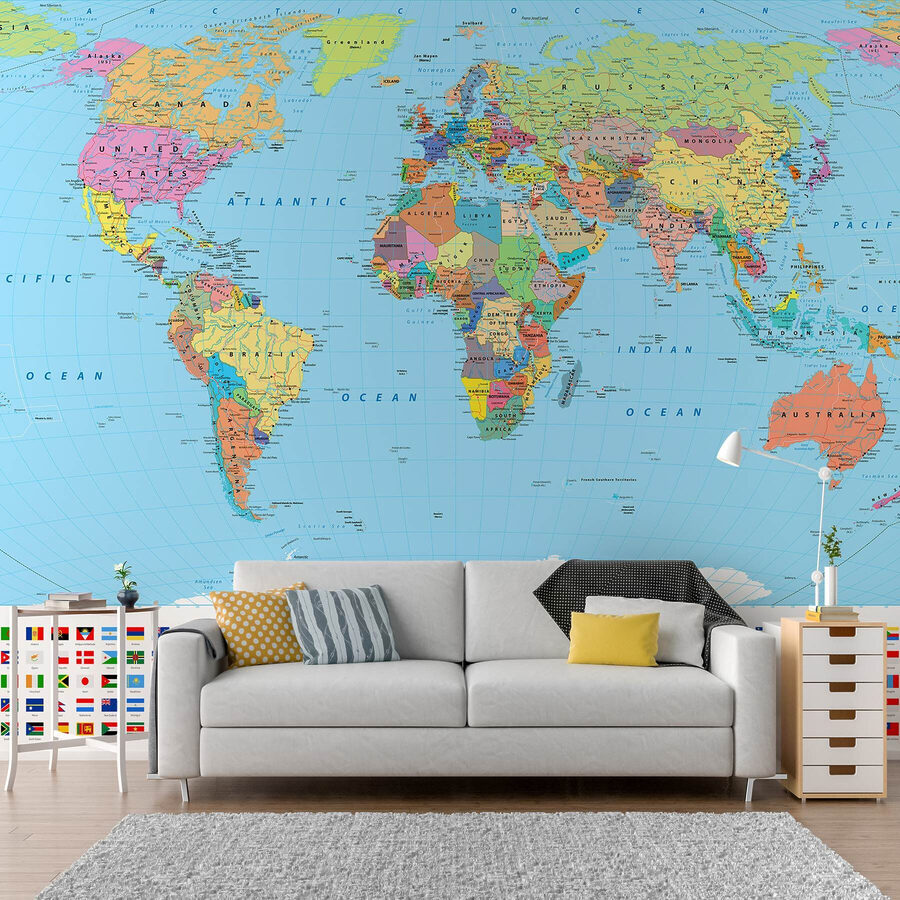 Mappa del mondo con diverse bandiere
