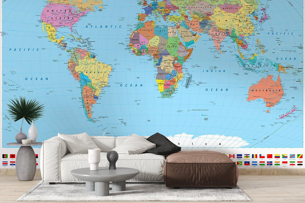 Mappa del mondo con diverse bandiere