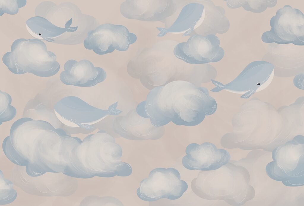 Blue and white clouds and whales