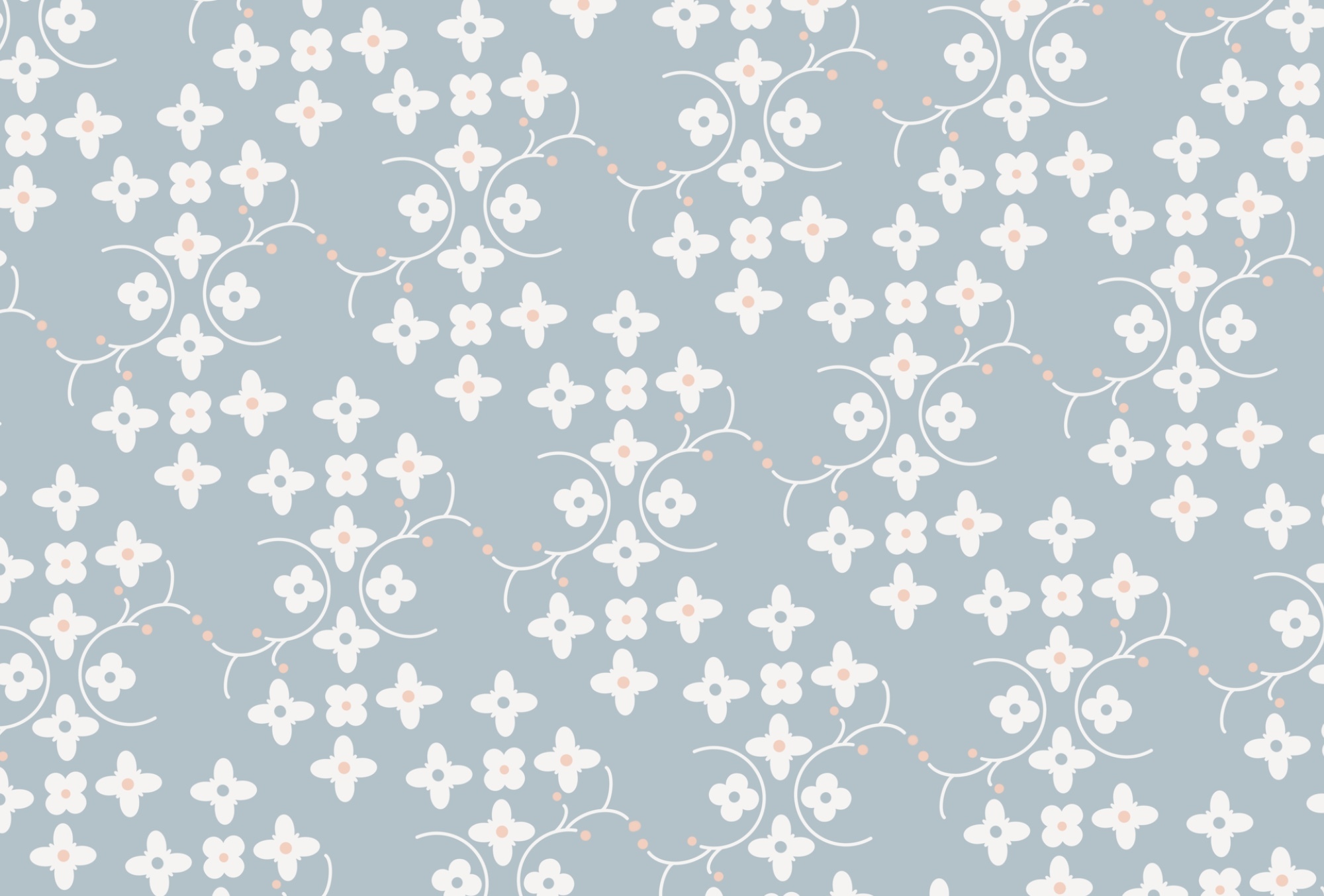 Motivo di fiori bianchi e punti rosa su sfondo blu t00159p - Motivo di fiori bianchi e punti rosa su sfondo blu