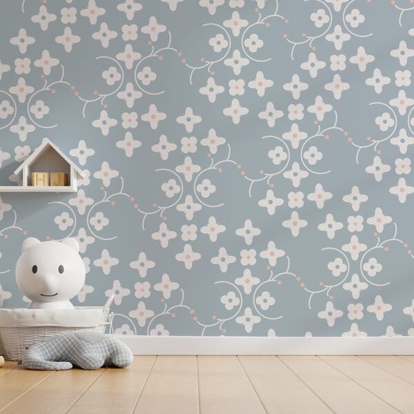 Motivo di fiori bianchi e punti rosa su sfondo blu t00159pir2 600x600 - Motivo di fiori bianchi e punti rosa su sfondo blu