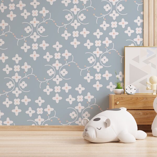 Motivo di fiori bianchi e punti rosa su sfondo blu t00159pir3 600x600 - Motivo di fiori bianchi e punti rosa su sfondo blu