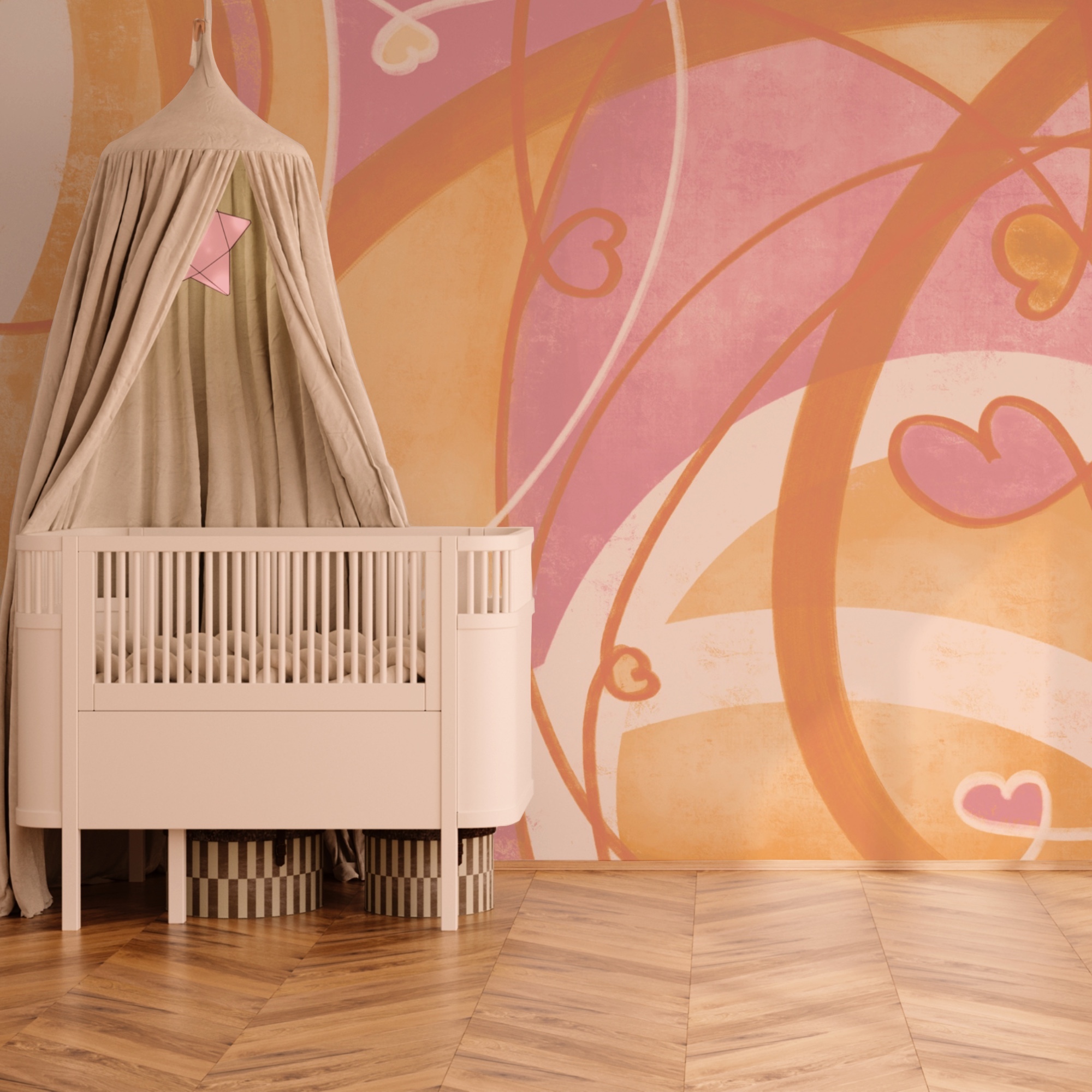 Volteggi e cuori rosa e arancioni