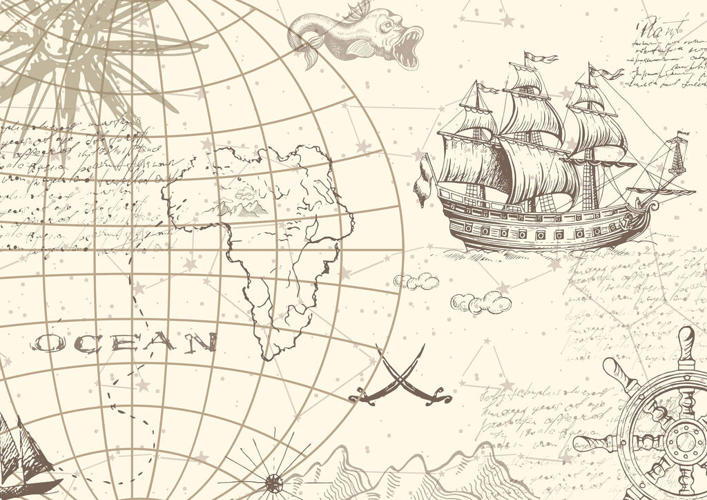 Mappa del mondo e nave Mappa del mondo e nave