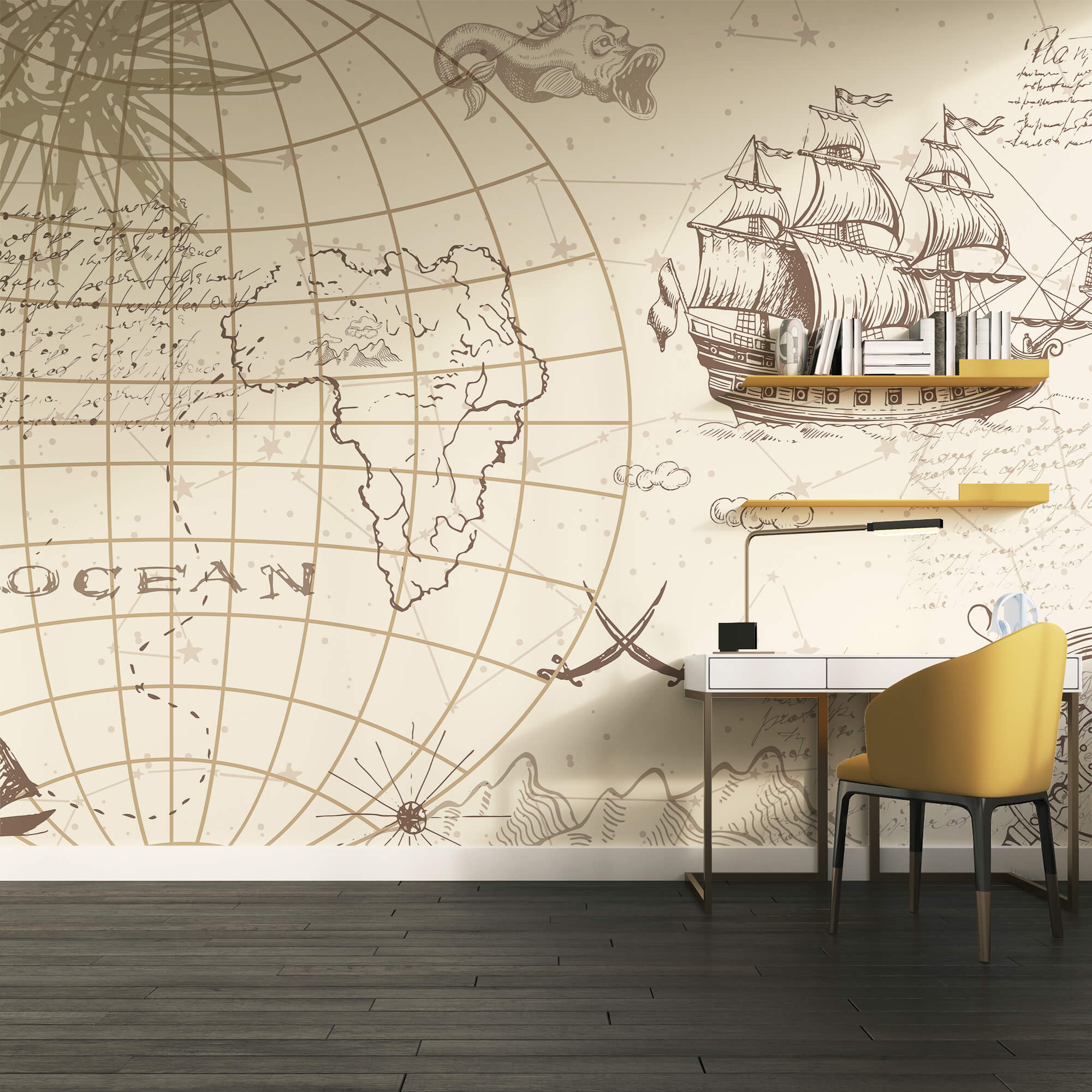 Mappa del mondo e nave