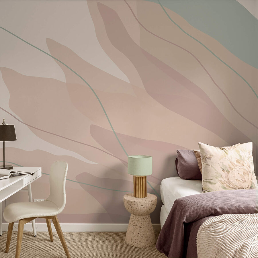 Murales Tinte tenui e forme fluide si uniscono.