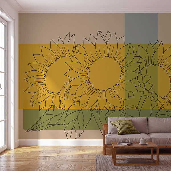 Murales Gruppo di girasoli con foglie Murales Gruppo di girasoli con foglie
