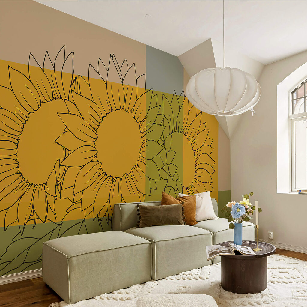 Gruppo di girasoli con foglie