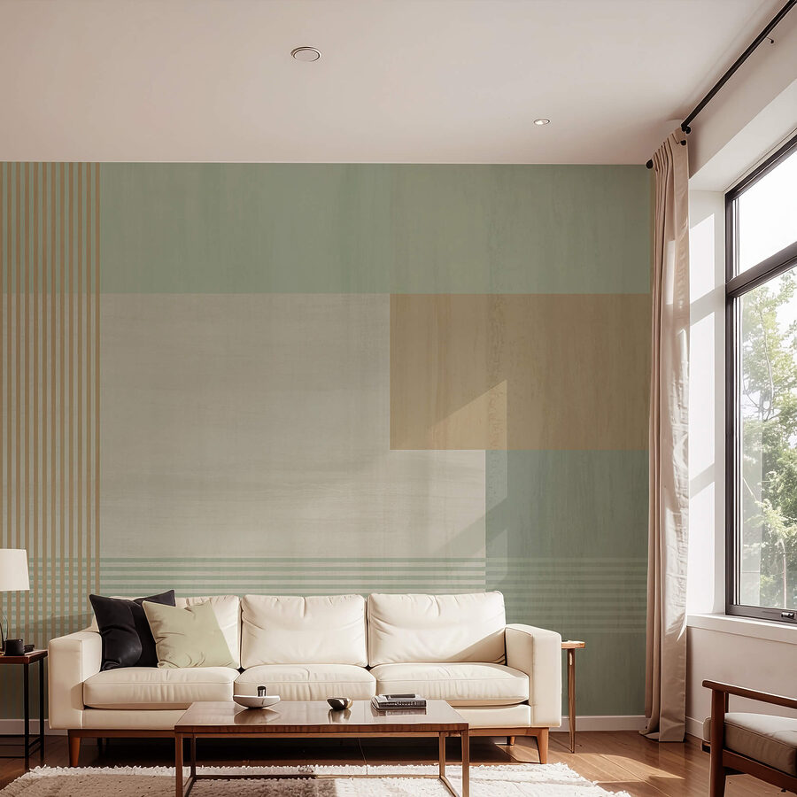 Murales Forme astratte e colori tenui si fondono.