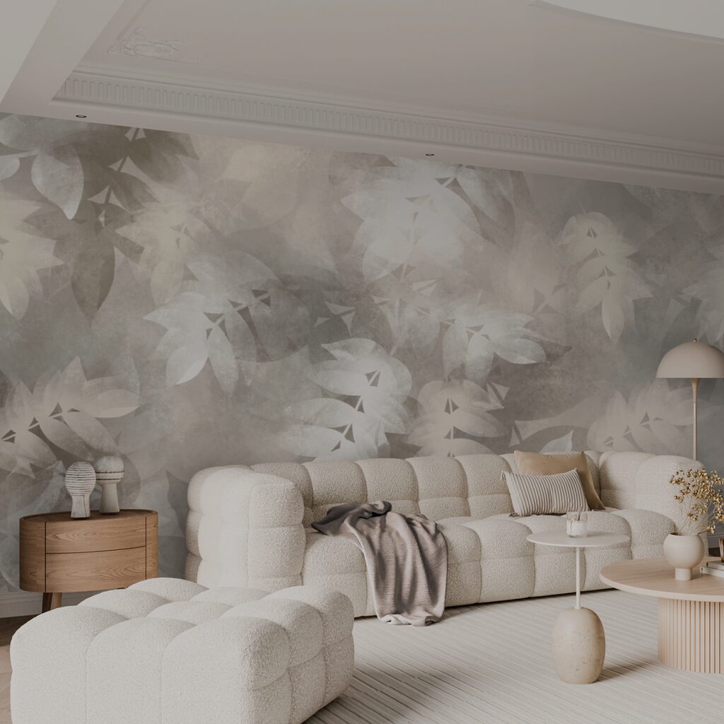 Sfondo grigio e bianco con foglie