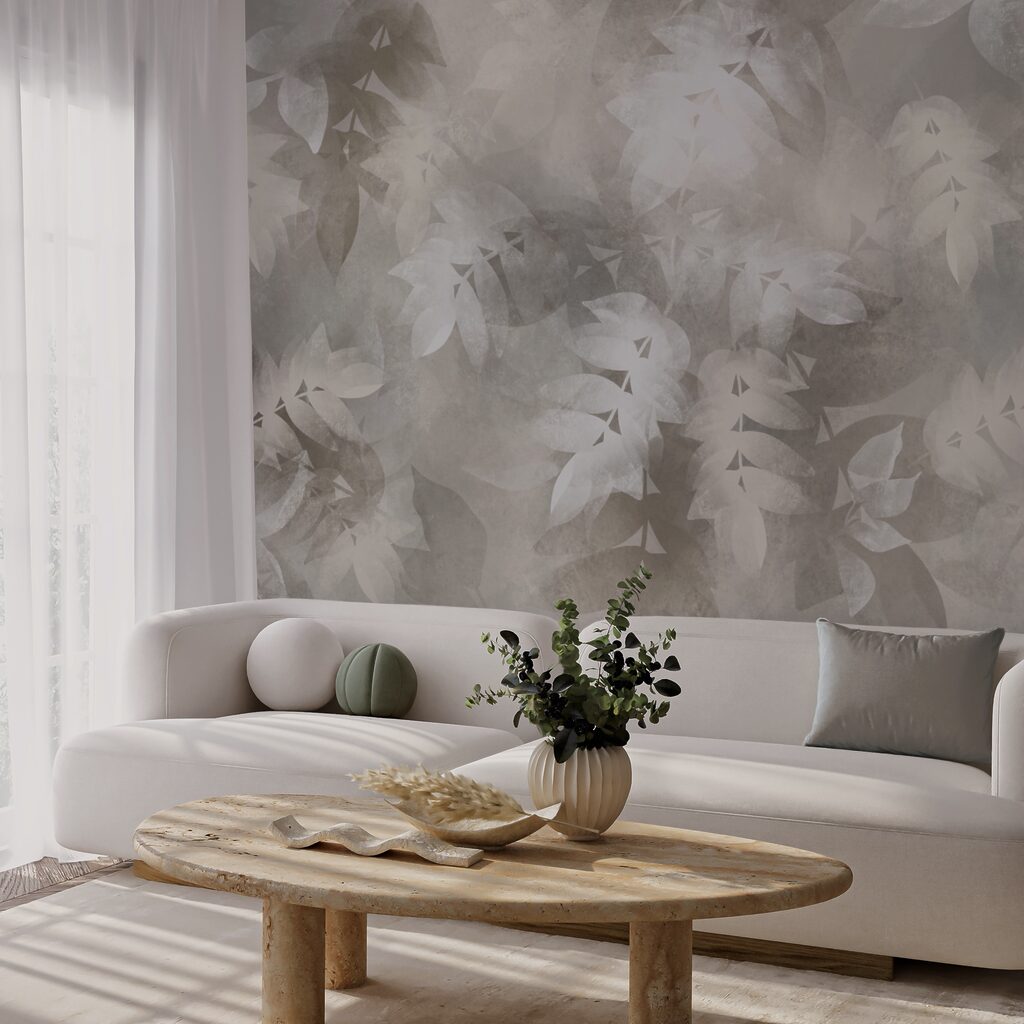 Sfondo grigio e bianco con foglie
