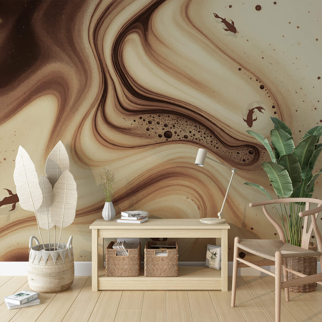 Onde multicolori bianche e marroni con sagome di pesce