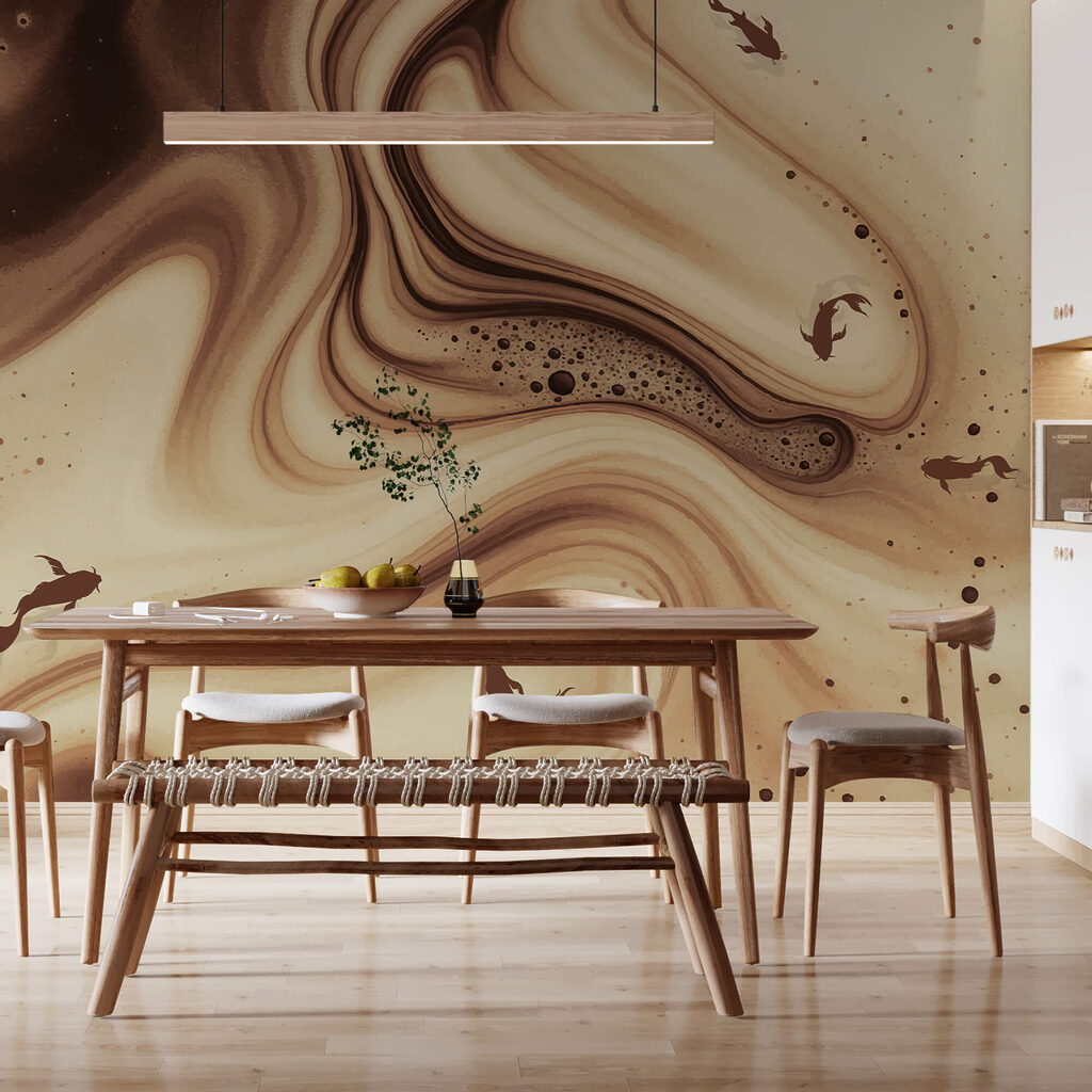 Onde multicolori bianche e marroni con sagome di pesce