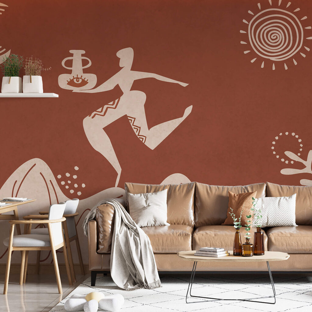 Disegno di un uomo che tiene in mano una pentola e di una pentola su una montagna