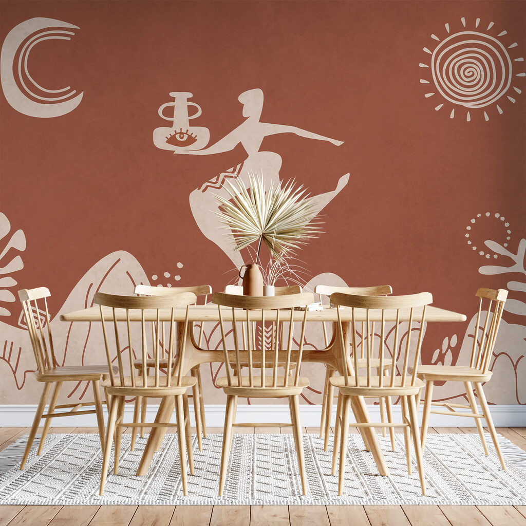 Disegno di un uomo che tiene in mano una pentola e di una pentola su una montagna