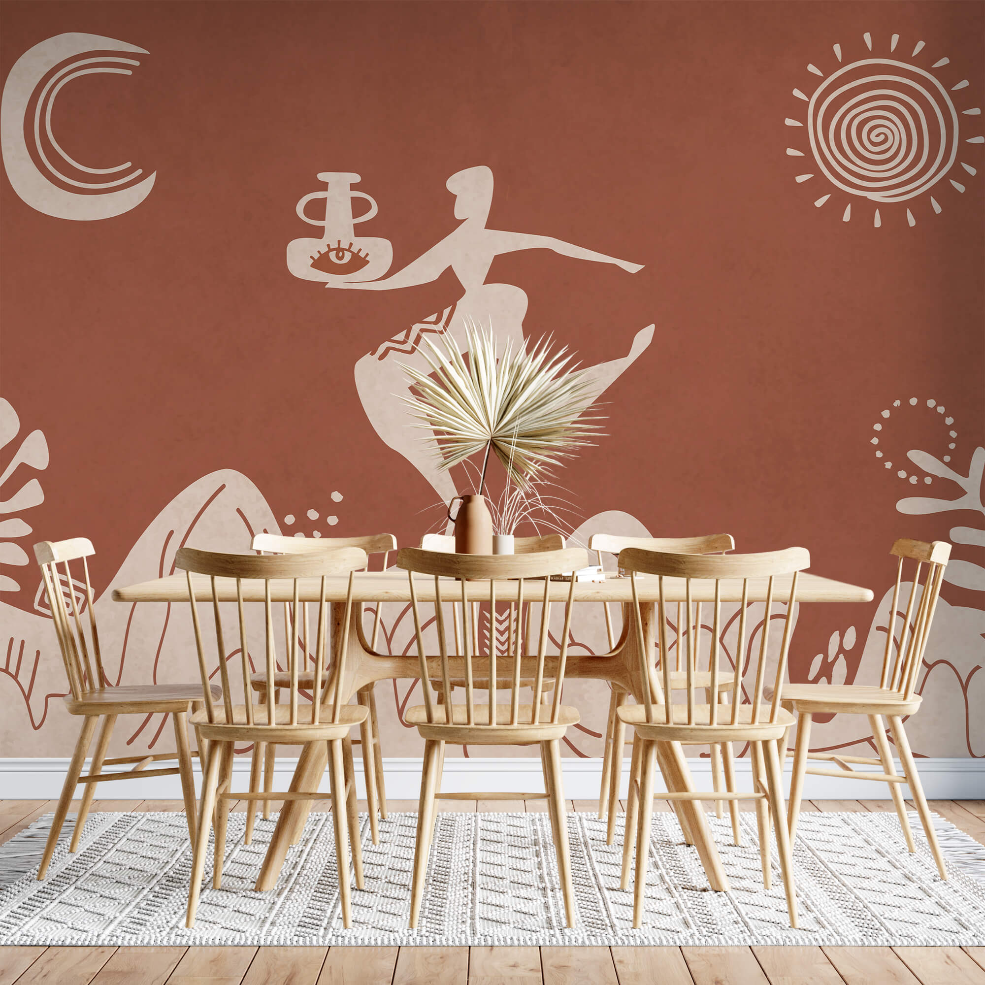 Disegno di un uomo che tiene in mano una pentola e di una pentola su una montagna