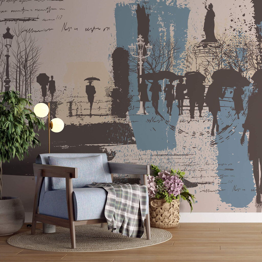 Gruppo di persone che camminano con ombrelli