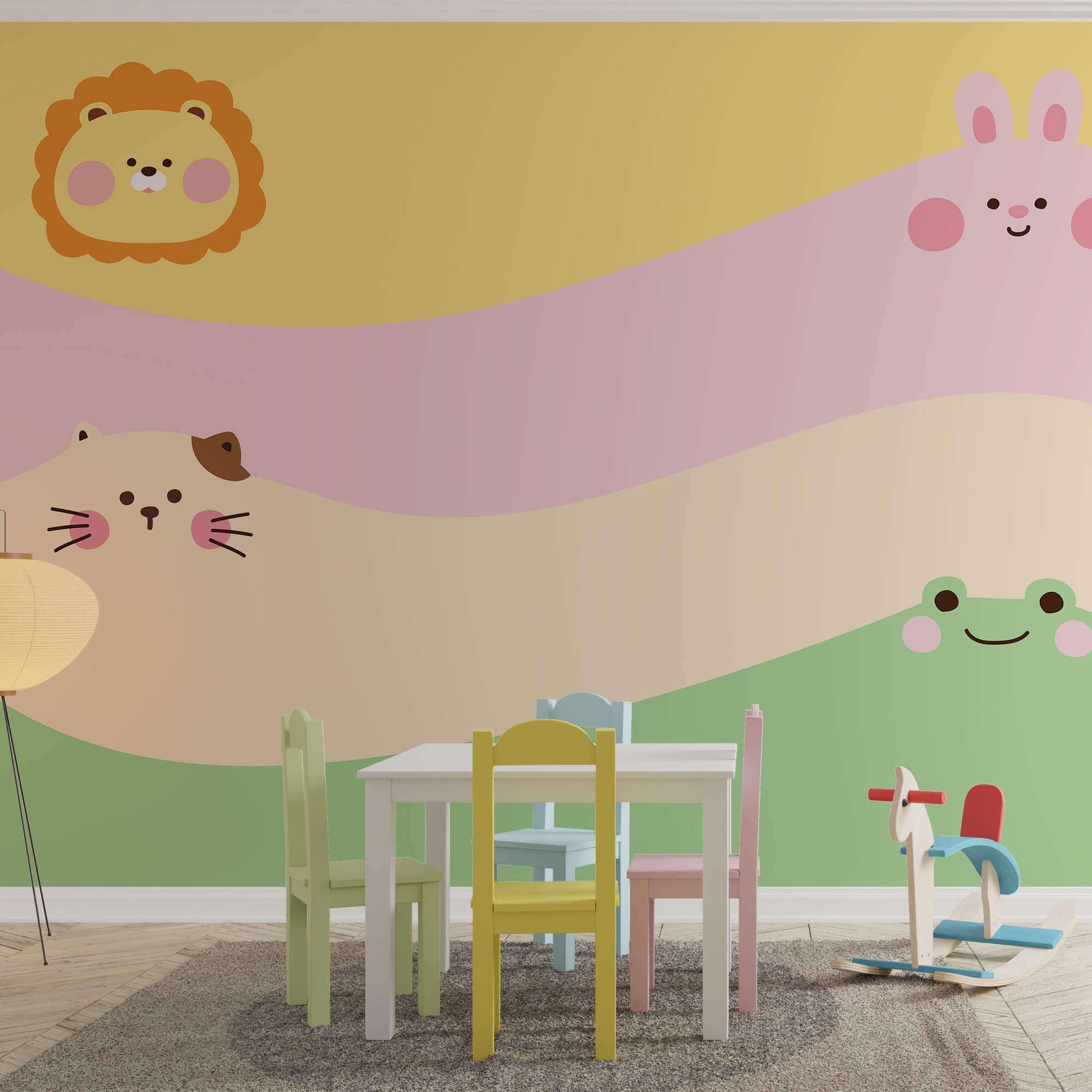 Gruppo di animali con un leone e una leonessa